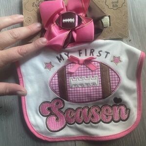 Baby Essentials Pink & Brown 'My First Season' Football Bib with Matching Bow